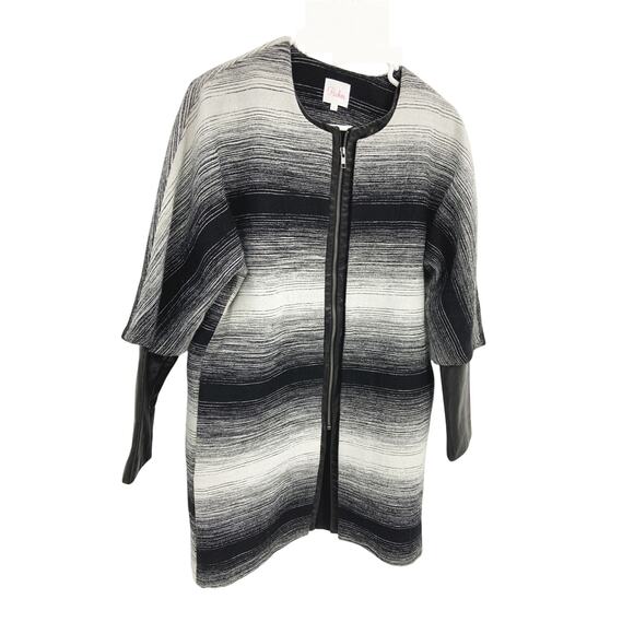 Parker Western Style Coat Black White Stripe Lambs Leather Trim and Sleeves XS - Picture 3 of 9